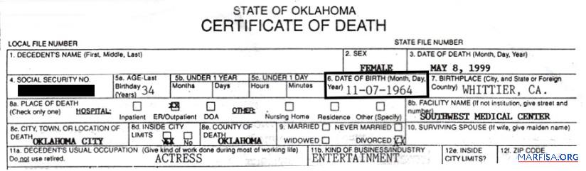 Realistic USA Government of Oklahoma death certificate template